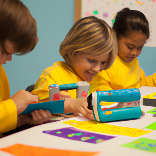 ילדים עובדים יחד על פרויקט קבוצתי באמצעות חותמות צבע מגניבות
