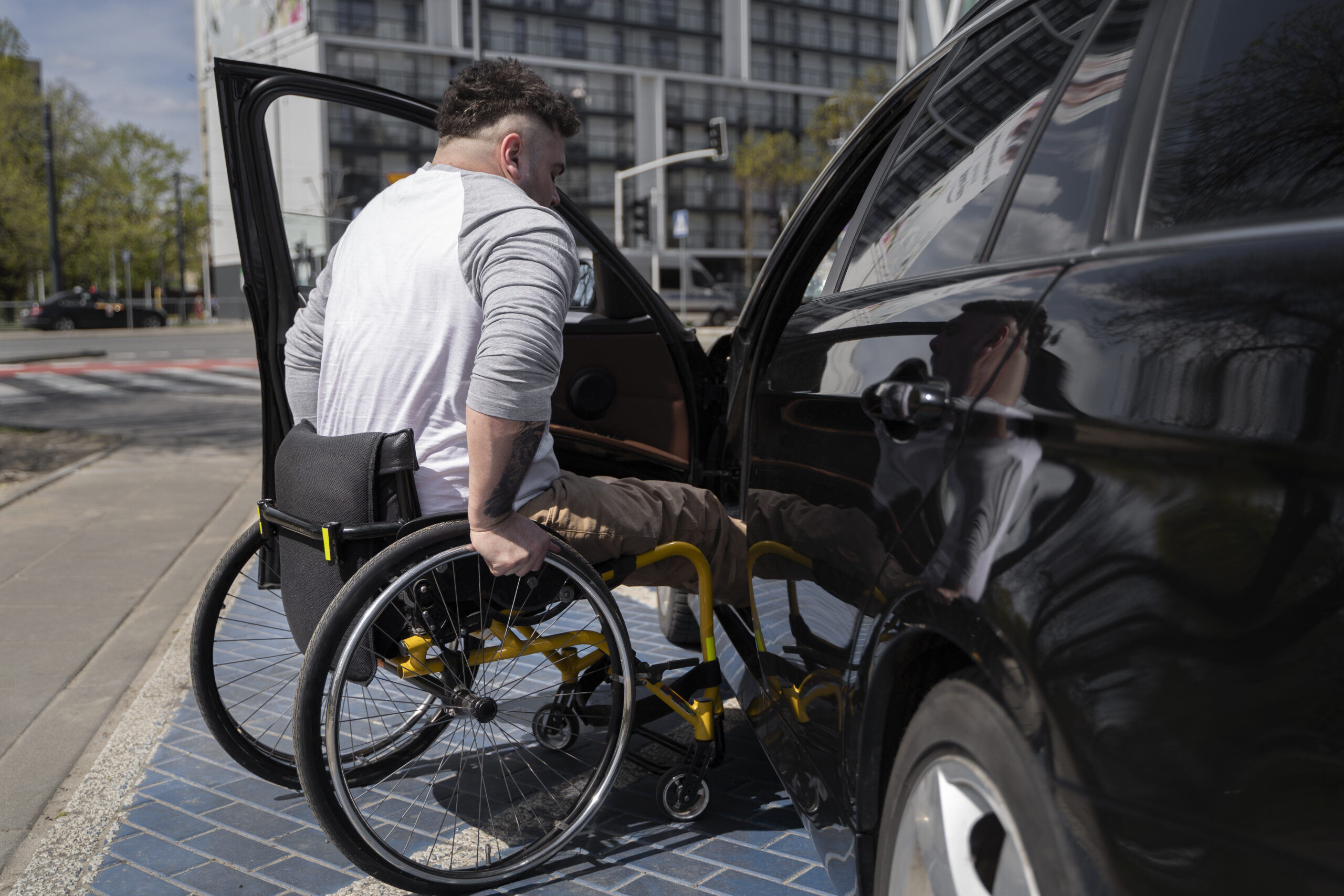 Full Shot Man Wheelchair Near Car
